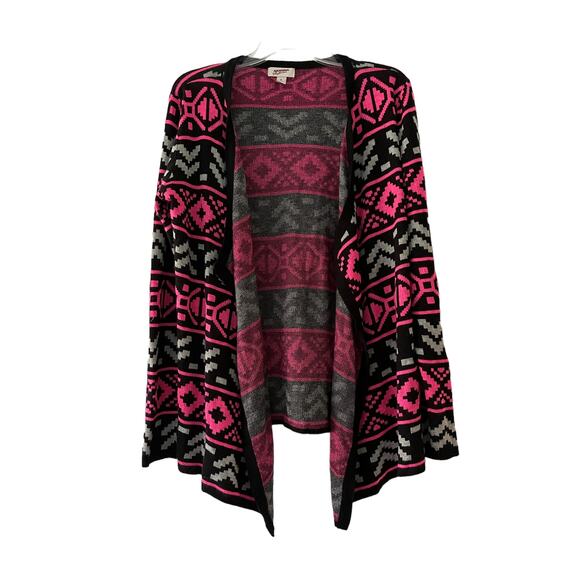 Arizona Jeans Pink/Gray/Black Open Draped Tribal Sweater SzXL - Picture 1 of 8
